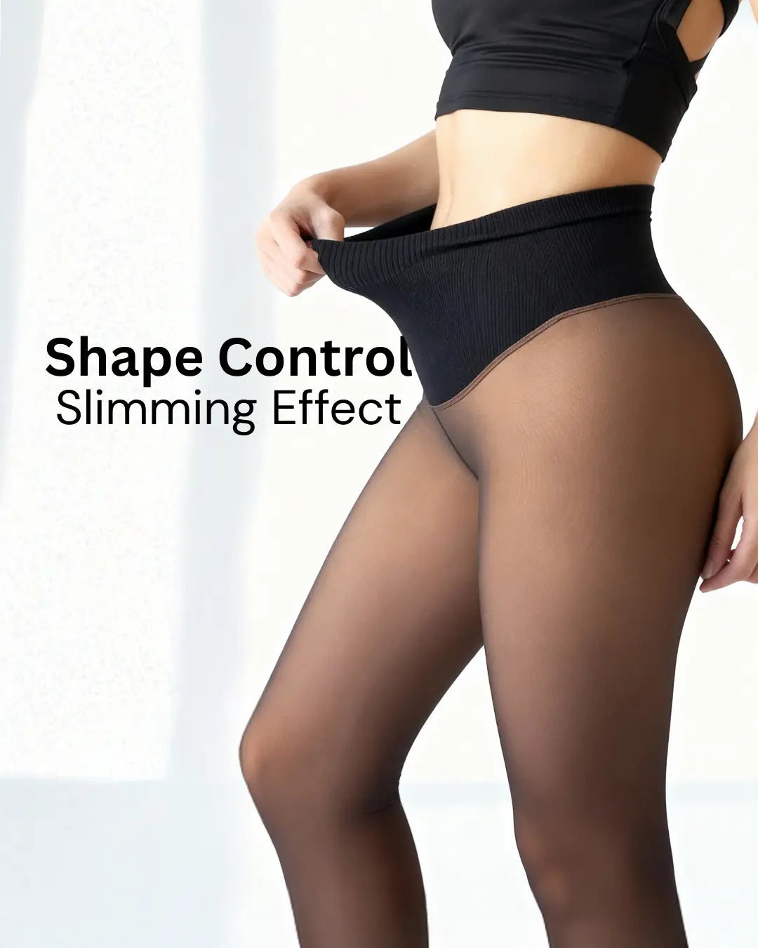 Thermal sculpt leggings with ribbed waistband, dark finish and smooth leg panels