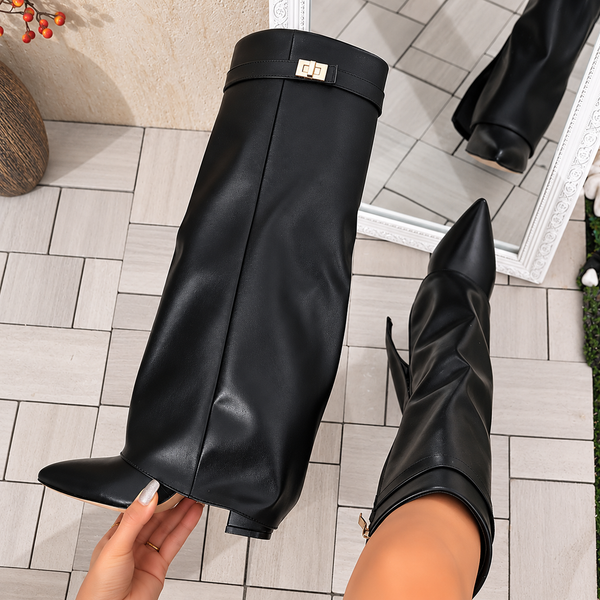 Margaux Pointed-Toe Knee-High Heeled Boots