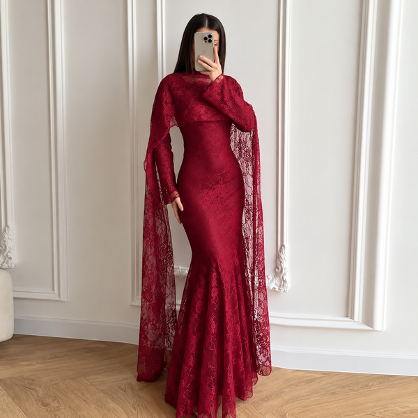 Isabelle Lace Mermaid Shawl Evening Dress