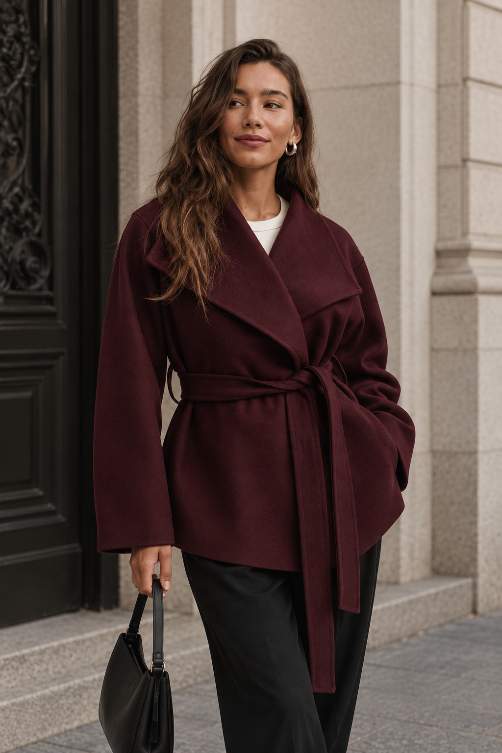 Pearl | Women's Belted High Neck Wrap Jacket Coat