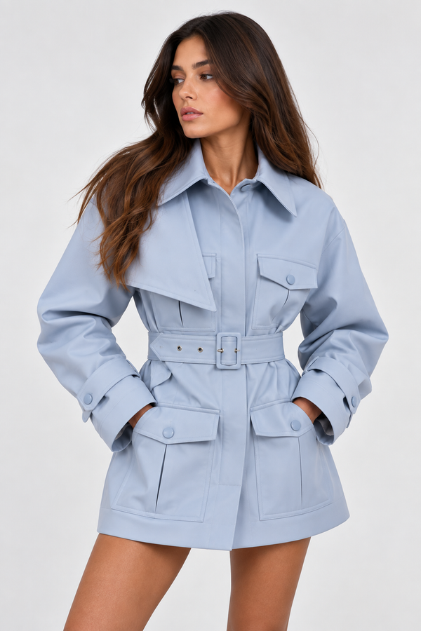 Delphine Belted Lace-Up Trench Coat