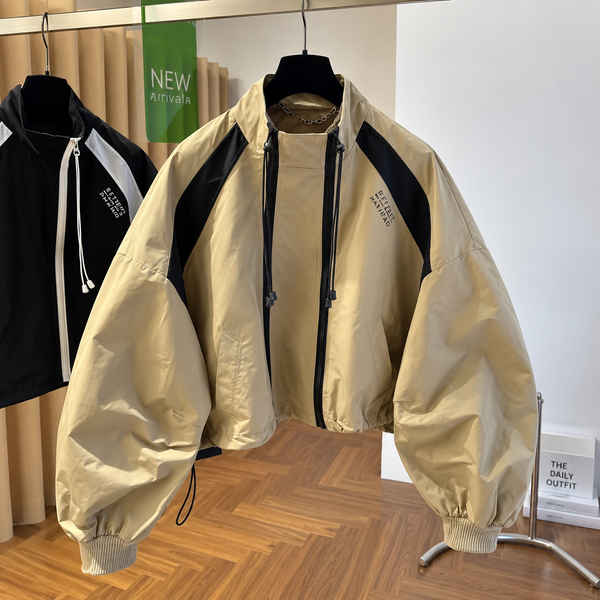 Flavie Zip-Up Hooded Stand Collar Windbreaker Jacket