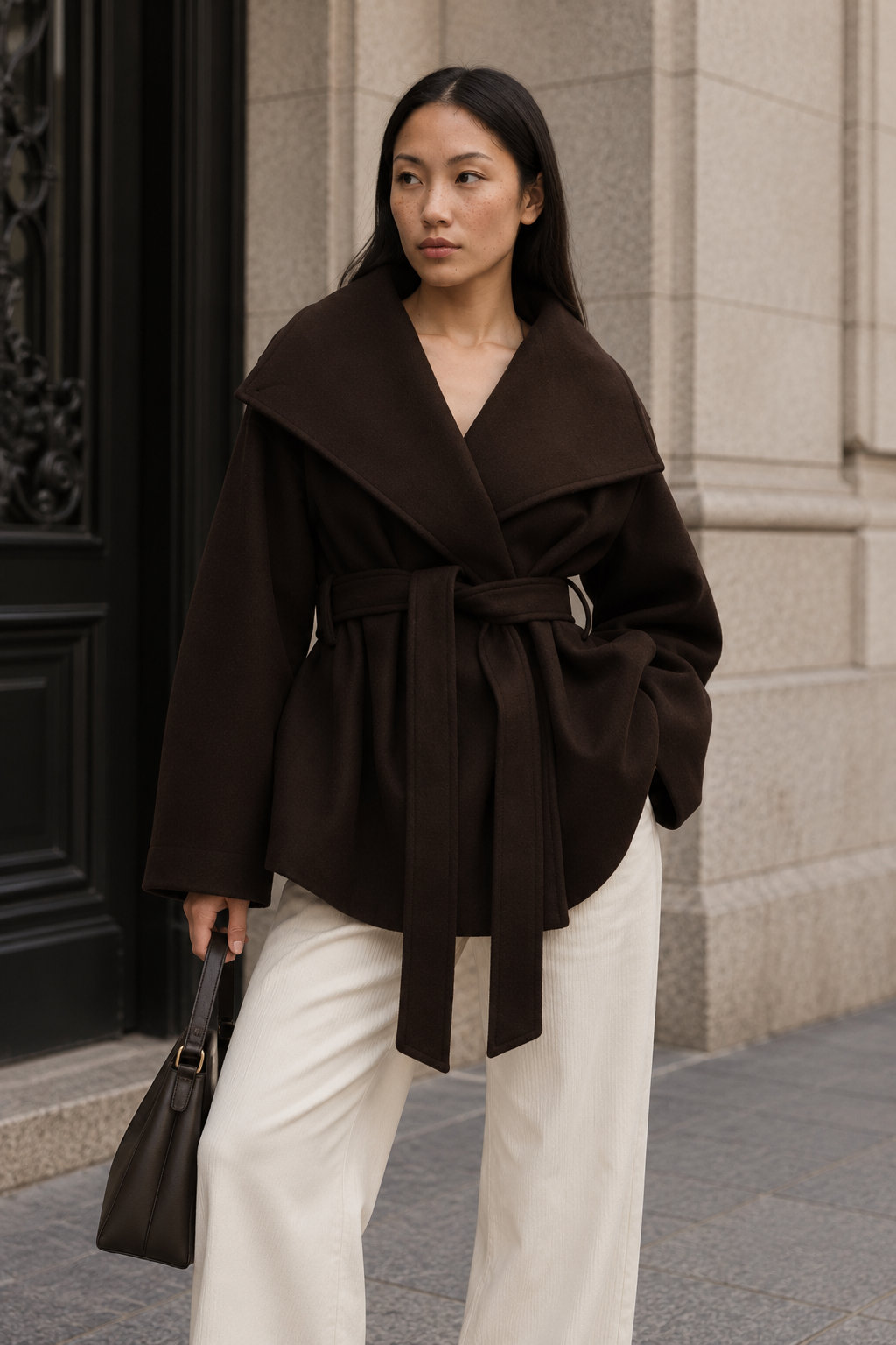 Pearl | Women's Belted High Neck Wrap Jacket Coat