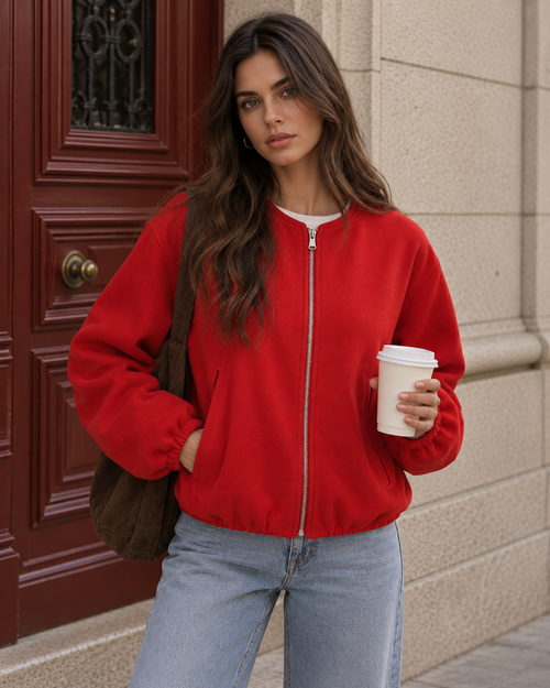 Adèle Cropped Fleece Bomber Jacket