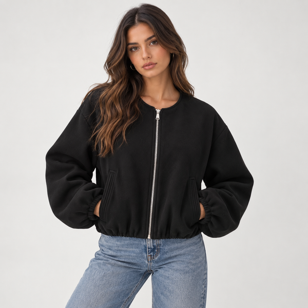 Adèle Cropped Fleece Bomber Jacket