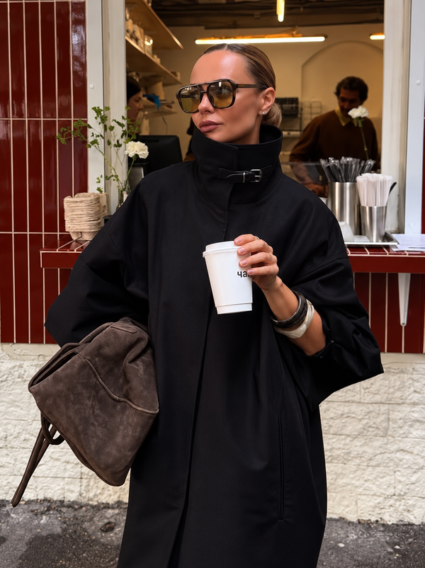 Simone Lace-Up Stand Collar Trench Coat