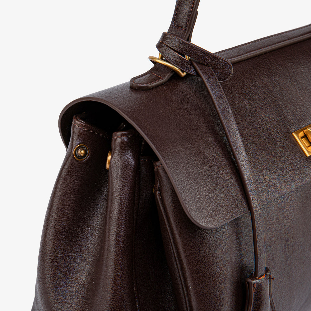 Ciara Vintage bag close-up showing pebbled brown material and gathered side gusset