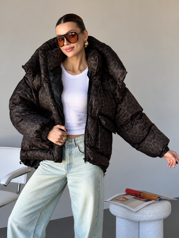 Faustine Leopard Print Hooded Puffer Jacket