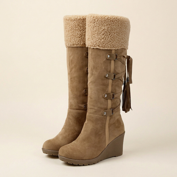 Marielle Wedge Buckle-Strap Mid-Calf Boots