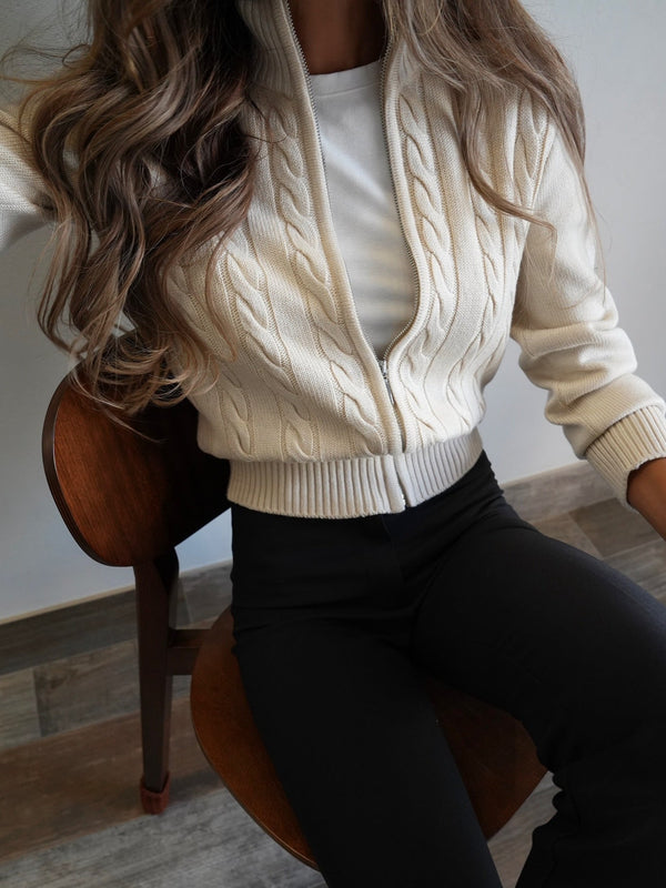 Marleigh High-Neck Zip Knit Cardigan