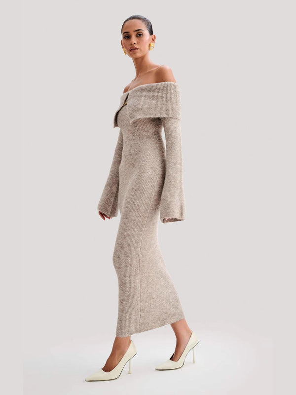 Thora Ribbed-Knit Off-Shoulder Maxi Dress