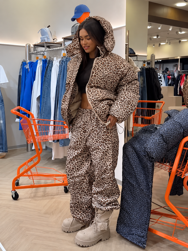 Leonie Leopard Print Padded Coat & Pants Set