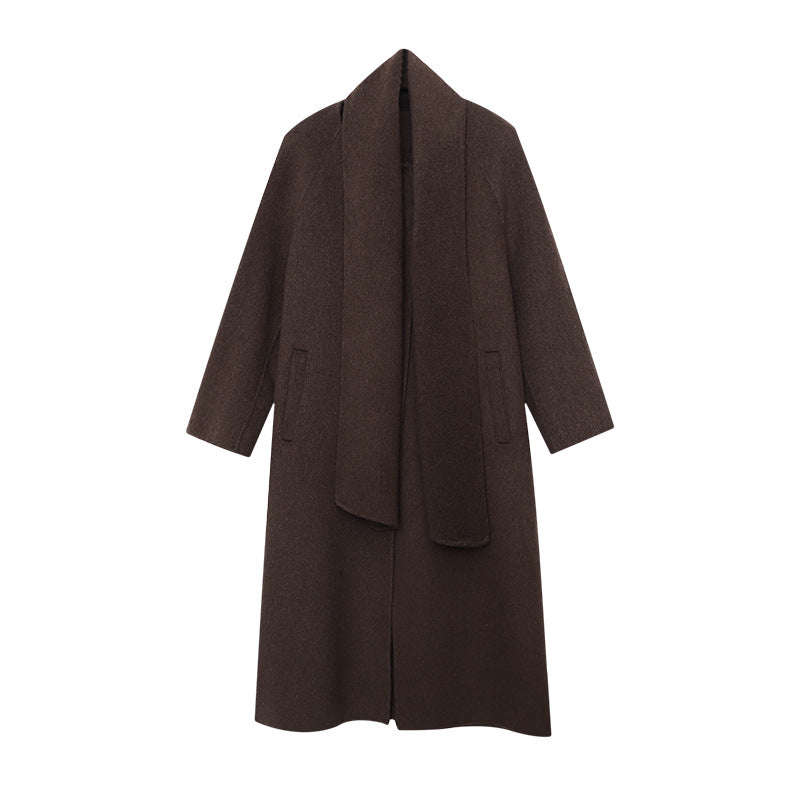 Women's Belted Wrap Coat with Statement Collar
