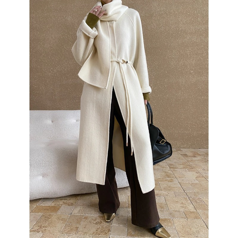 Women's Belted Wrap Coat with Statement Collar
