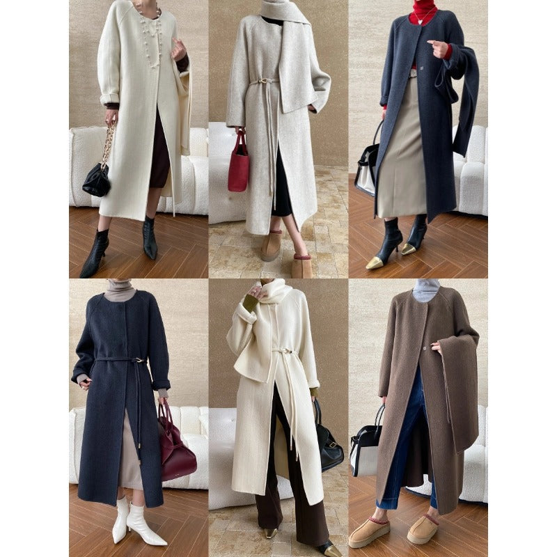 Women's Belted Wrap Coat with Statement Collar