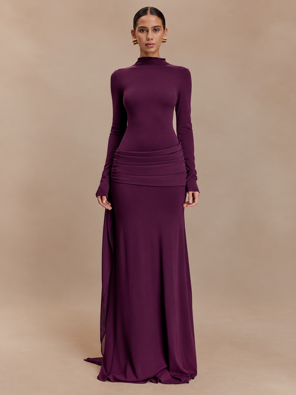 Fleur Vintage Long-Sleeve Bodycon Maxi Dress