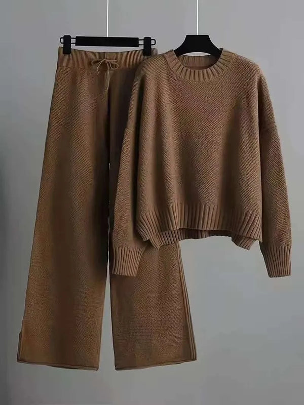 Solene Knitted Round-Neck Sweater & Trouser Set