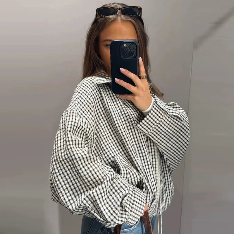 Amélie Plaid Crop Bomber Jacket