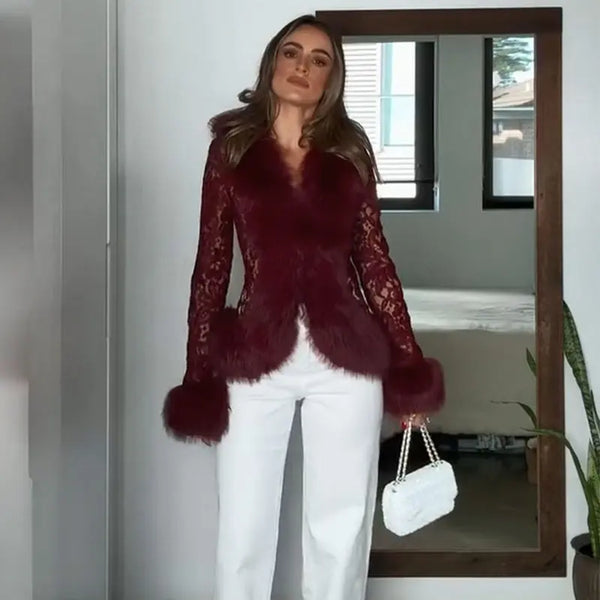 Brigitte Vintage Floral Faux-Fur Jacket