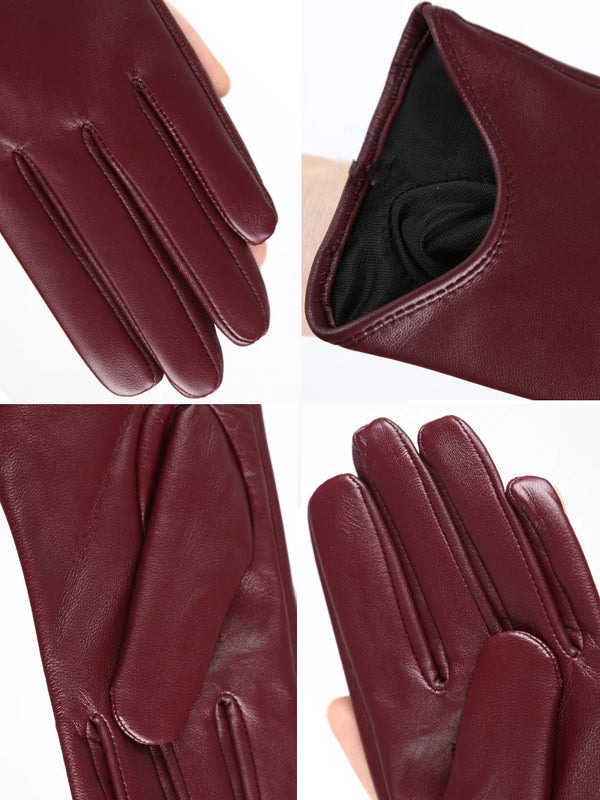 Elodie Short Leather Winter Gloves