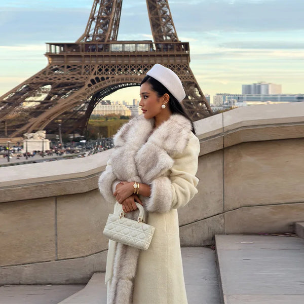 Blanche Faux Fur V-Neck Lace-Up Overcoat