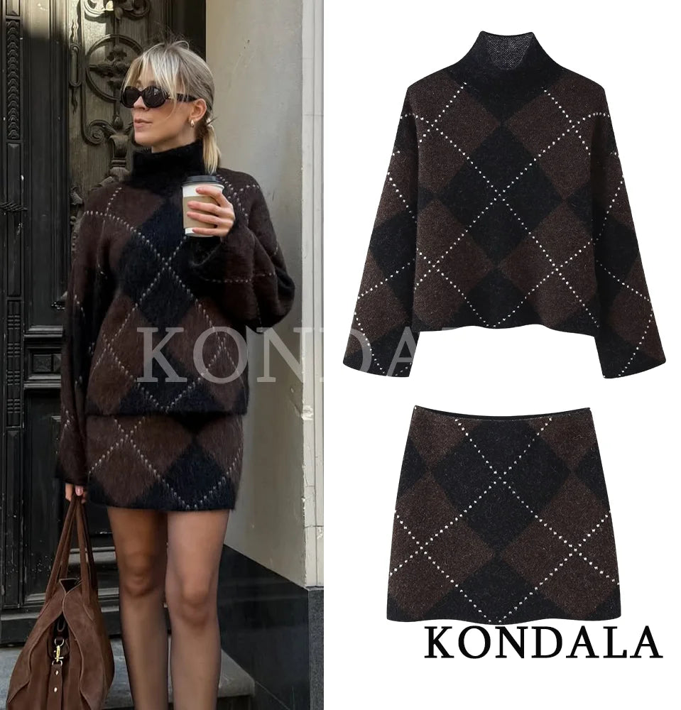 Anaïs Rhombic Knit Sweater & Skirt Set