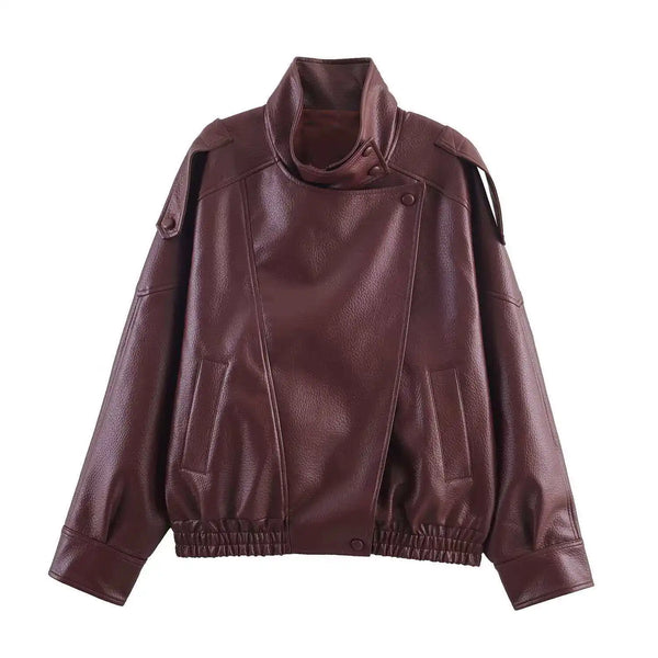 Léonie Oversized Button-Up Leather Jacket