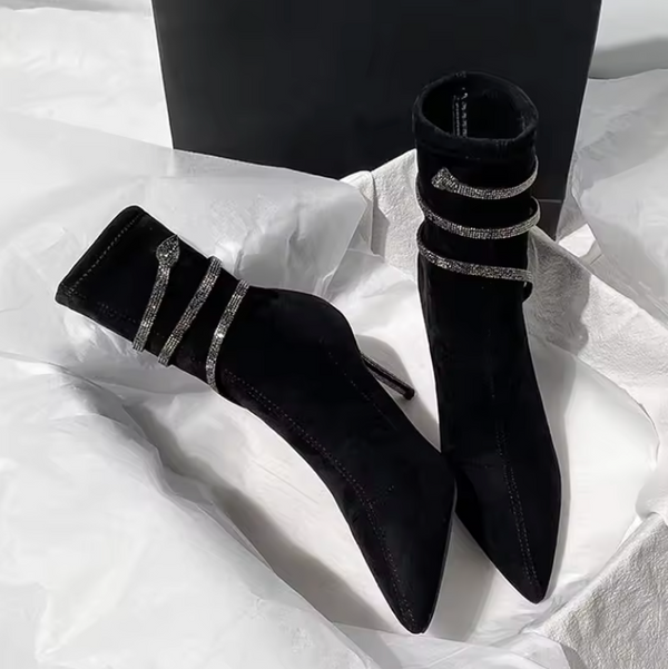 Lilou Rhinestone Wrap-Strap Stiletto Ankle Boots
