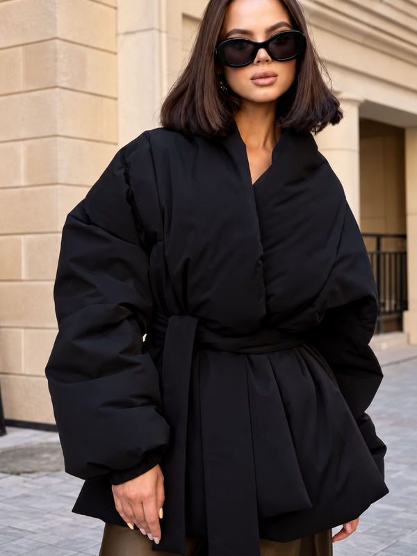 Clemence Lace-Up V-Neck Cotton Coat