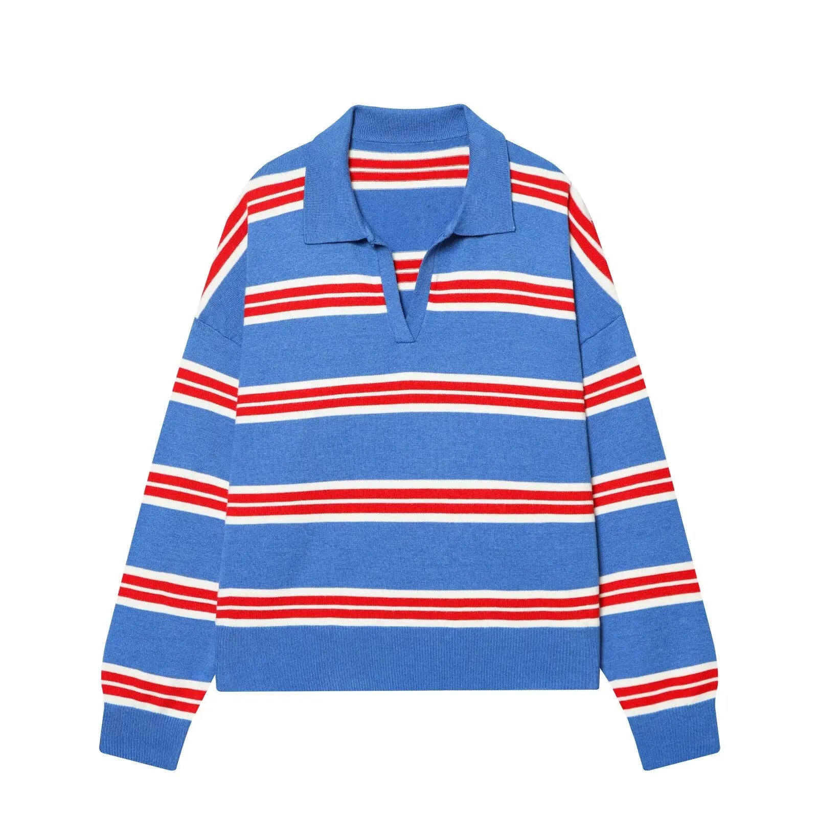 Margot Striped Polo Neck Knit Pullover