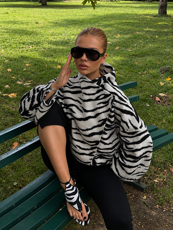 Carine Zebra-Print Oversized Jacket