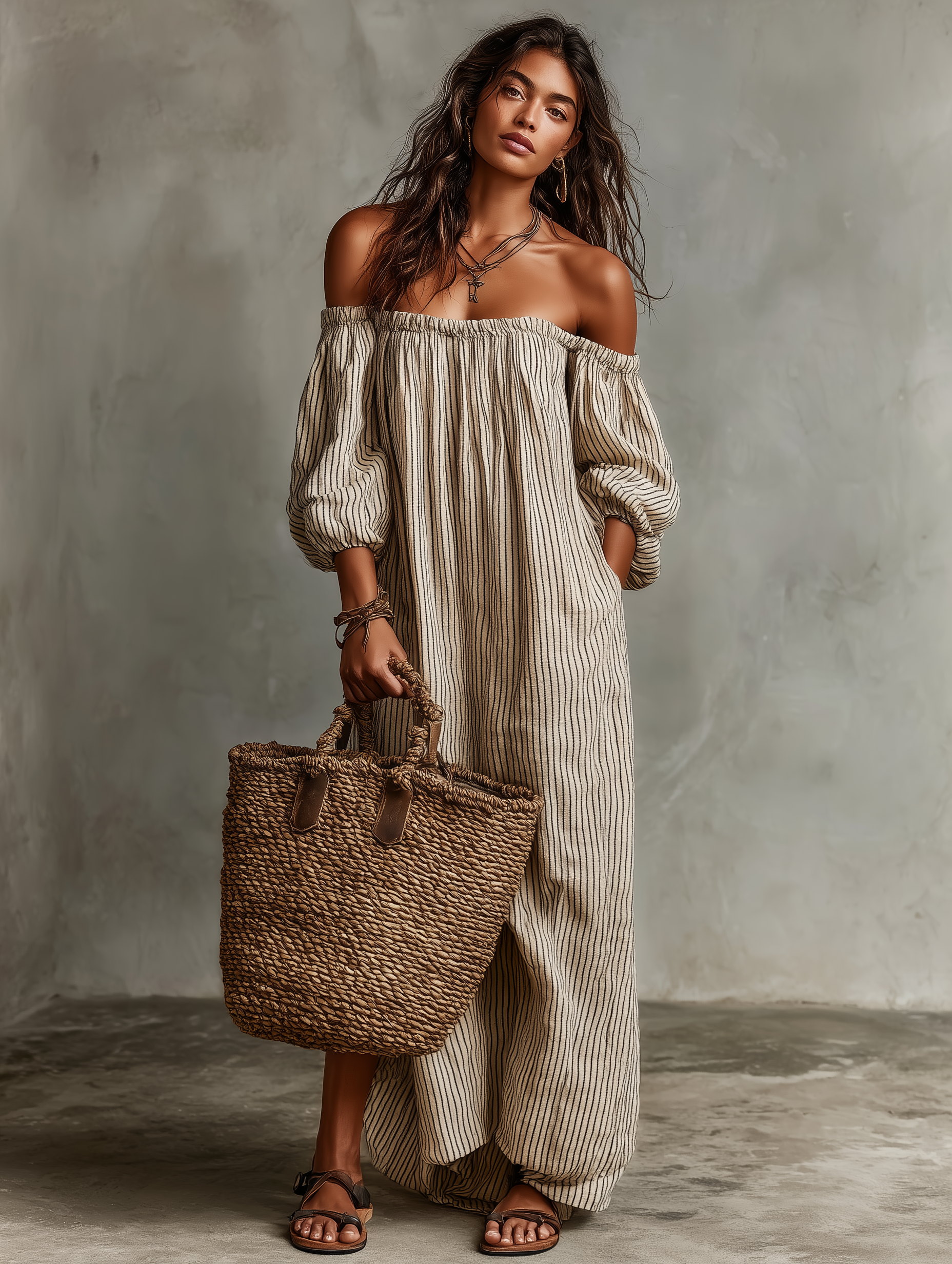 Carmen Flowing Linen Cotton Maxi Dress