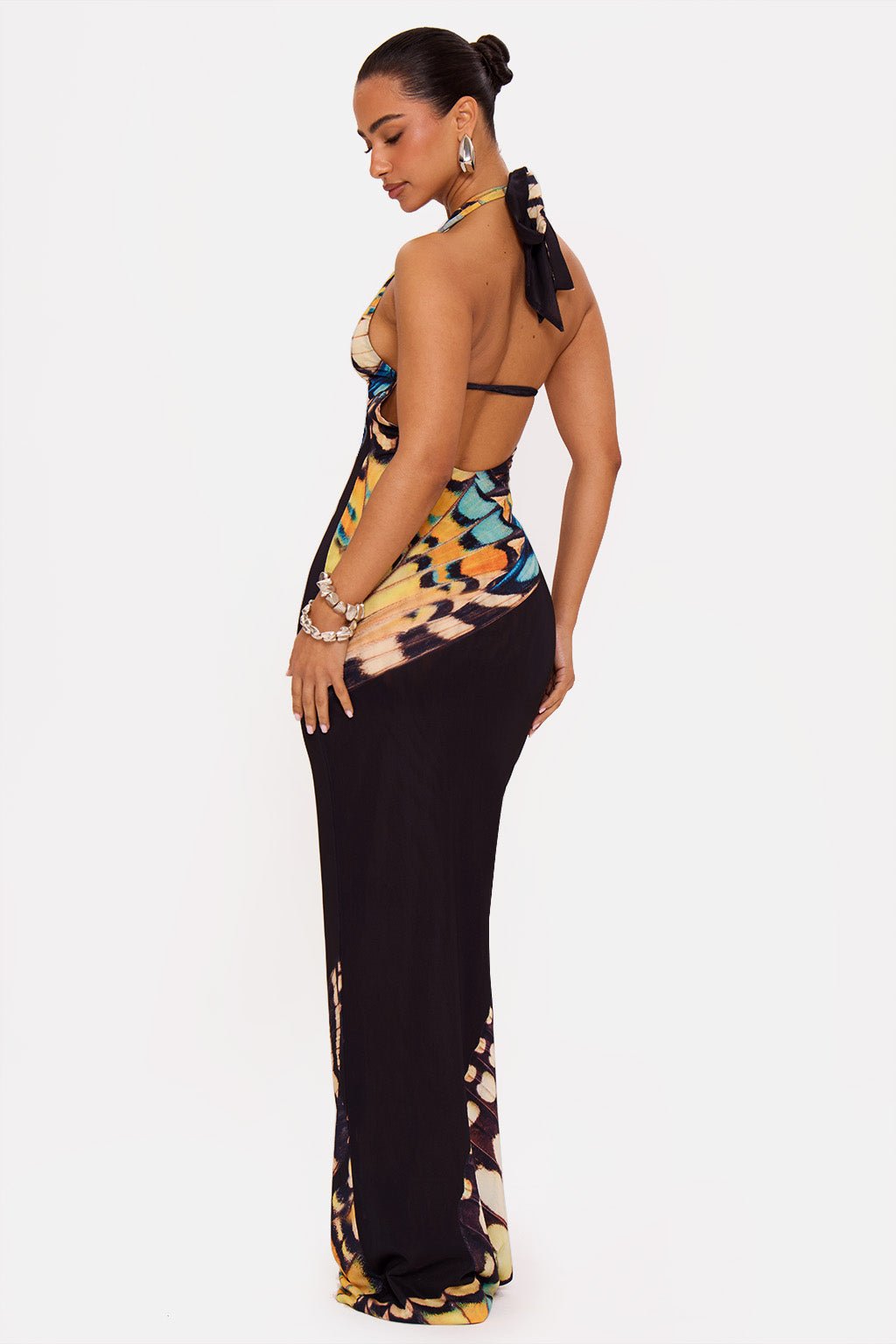 Midnight Butterfly Halter Maxi Dress