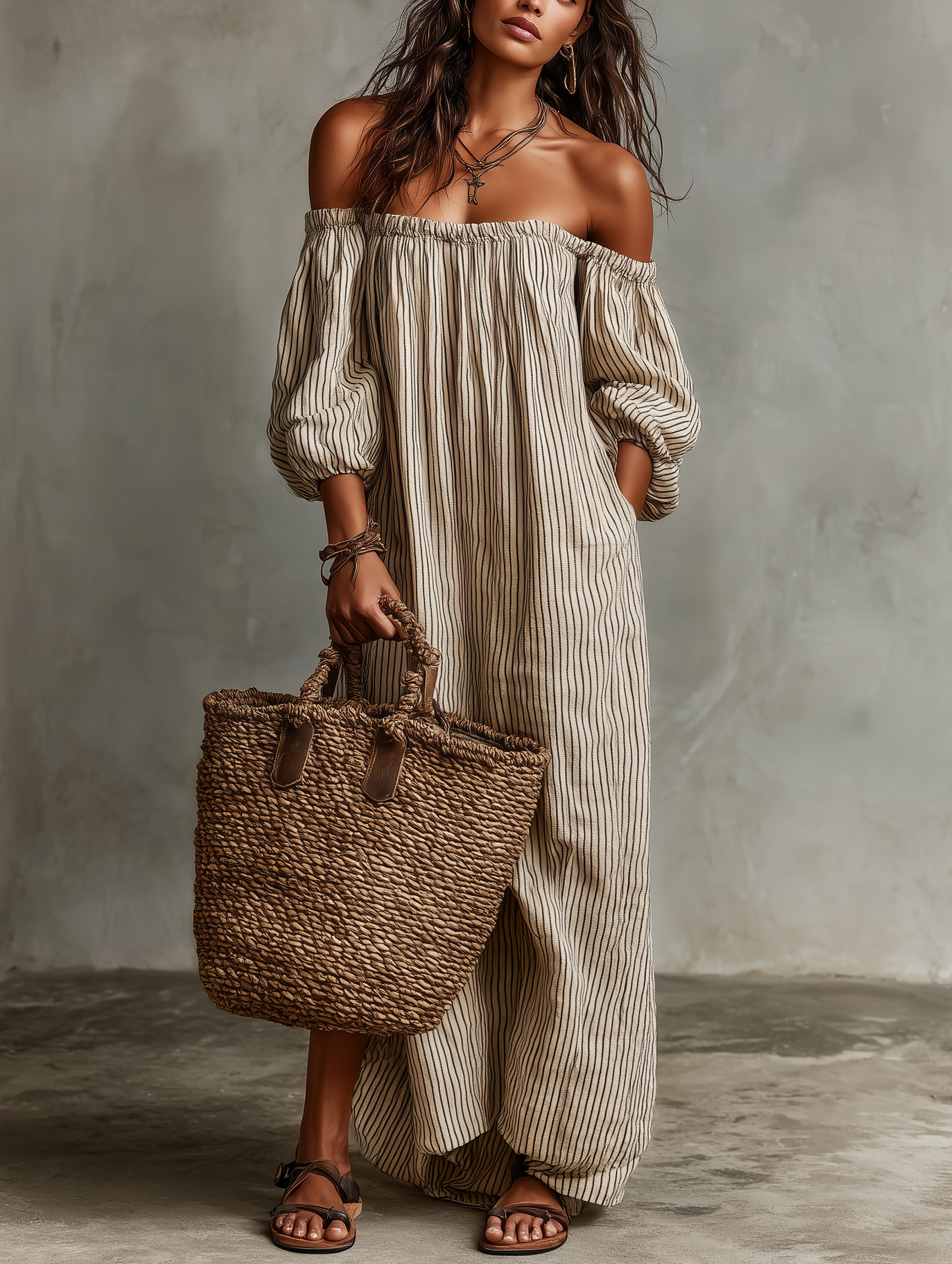 Carmen Flowing Linen Cotton Maxi Dress