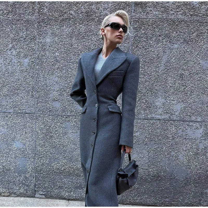 Elegant Waist-Cinching Wool Overcoat