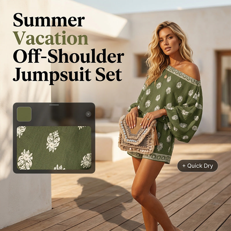 Summer Retro Off-Shoulder Jumpsuit Set