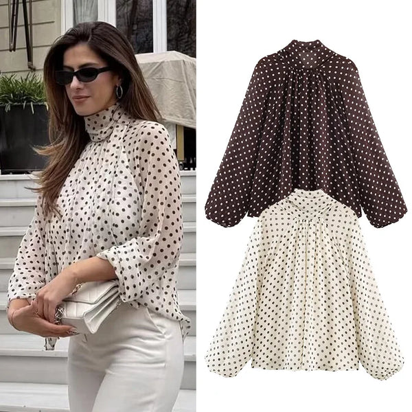 Polka Dot Casual High Collar Shirt
