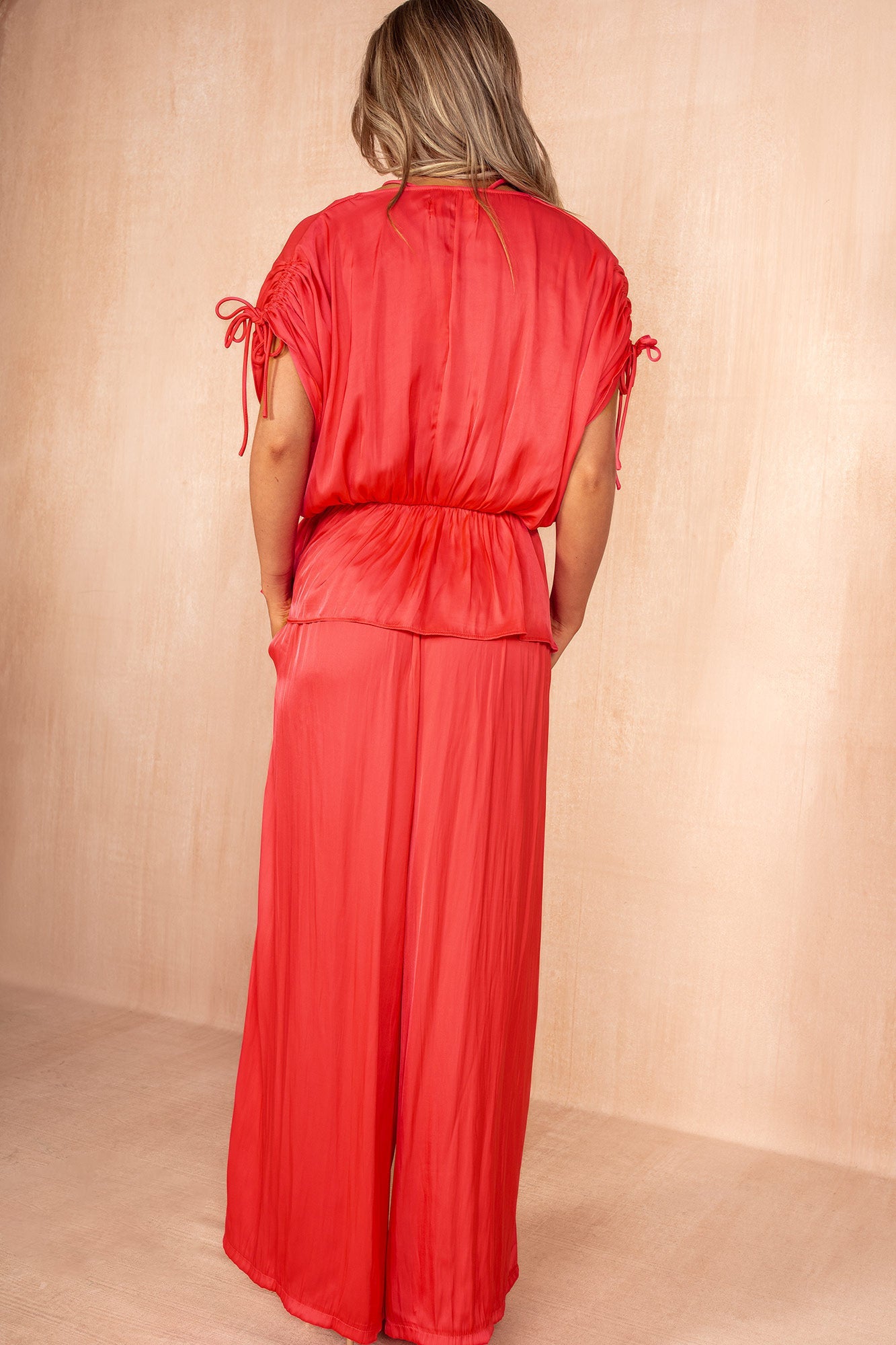 Everyday Coral Satin Wide-Leg Trousers