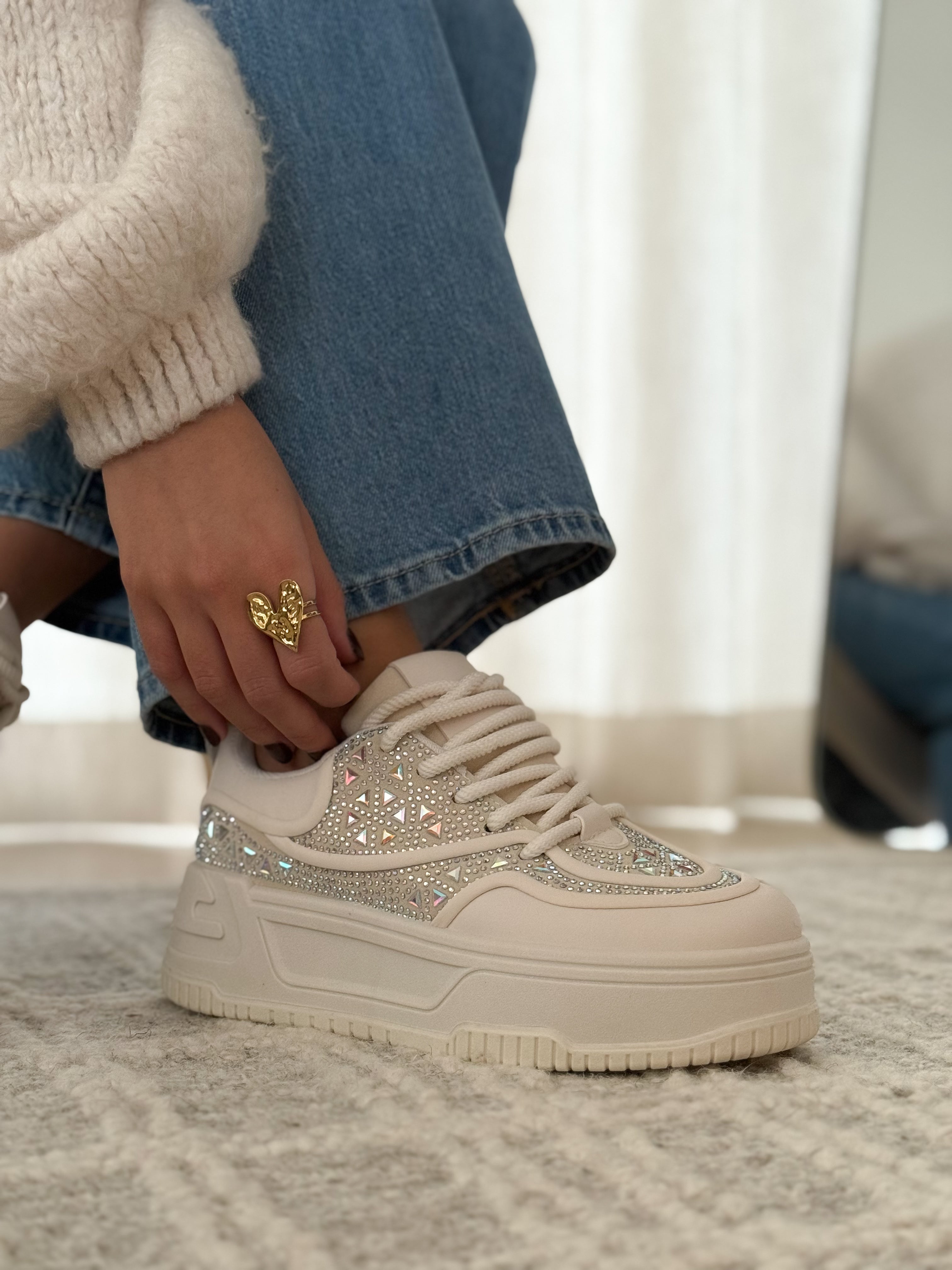 Riley Light Beige Platform Sneakers