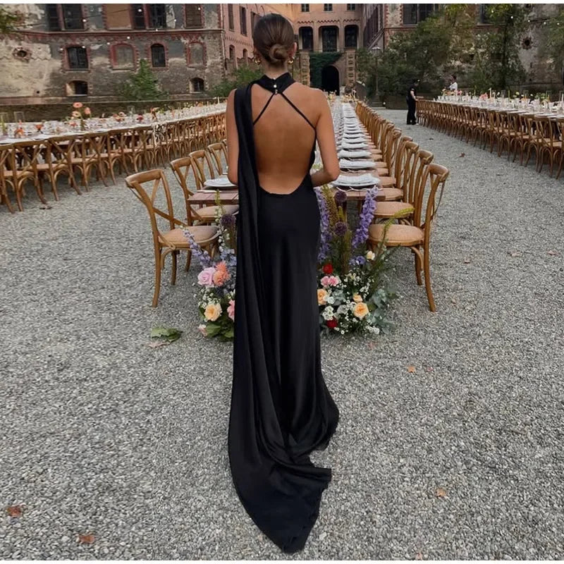 Elegant Backless Satin Cocktail Dress for Women