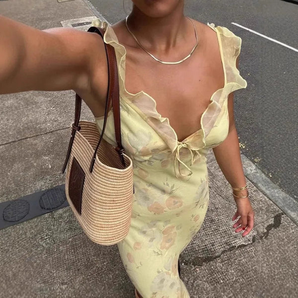 Sunset Floral Backless Beach Dress