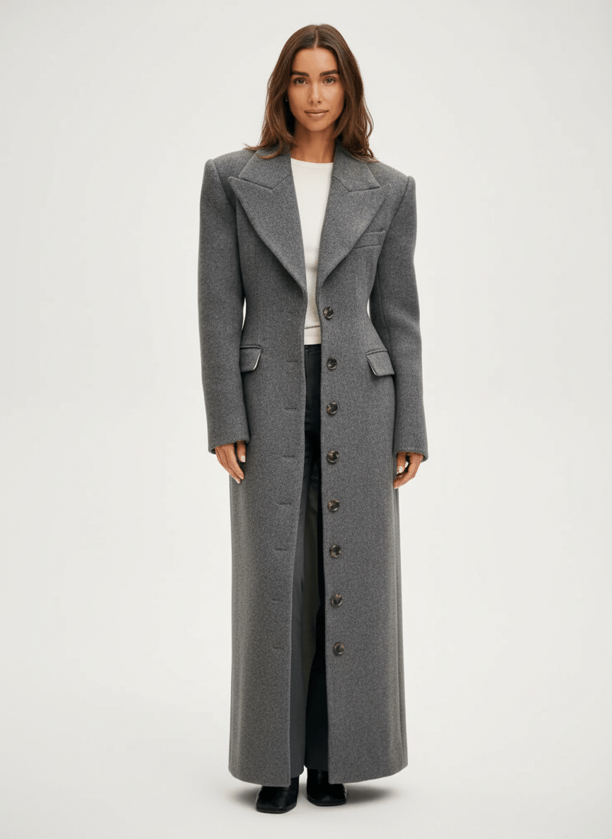 Elegant Waist-Cinching Wool Overcoat