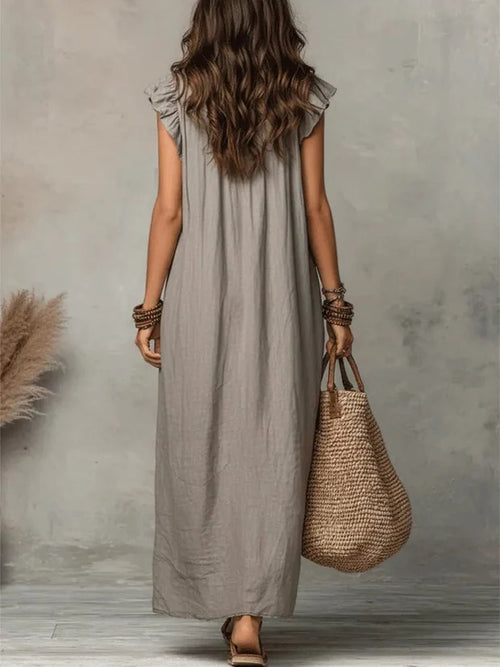 Adèle Flutter Sleeve Linen Maxi Dress