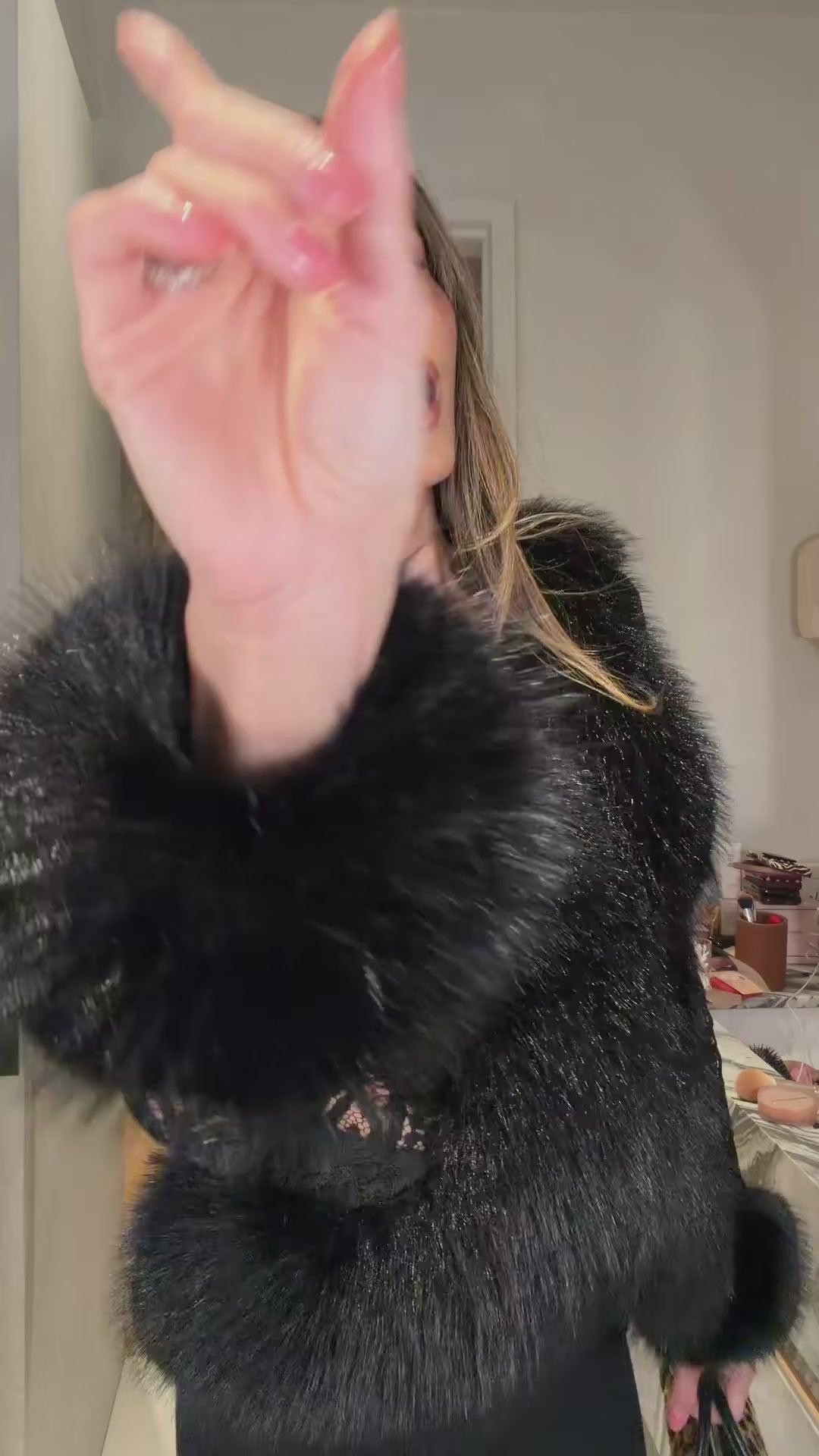 Juliette Lace-Patchwork Faux-Fur Coat
