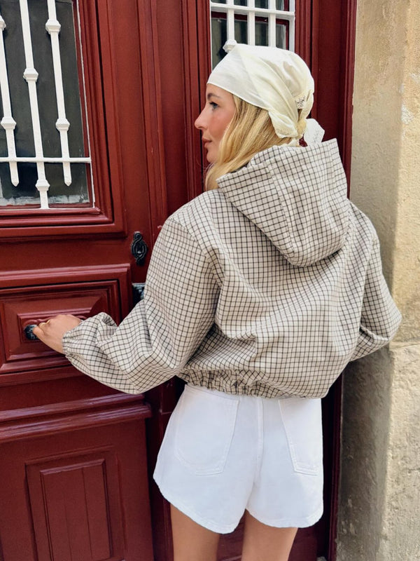 Daniela Plaid Hooded Cropped Jacket