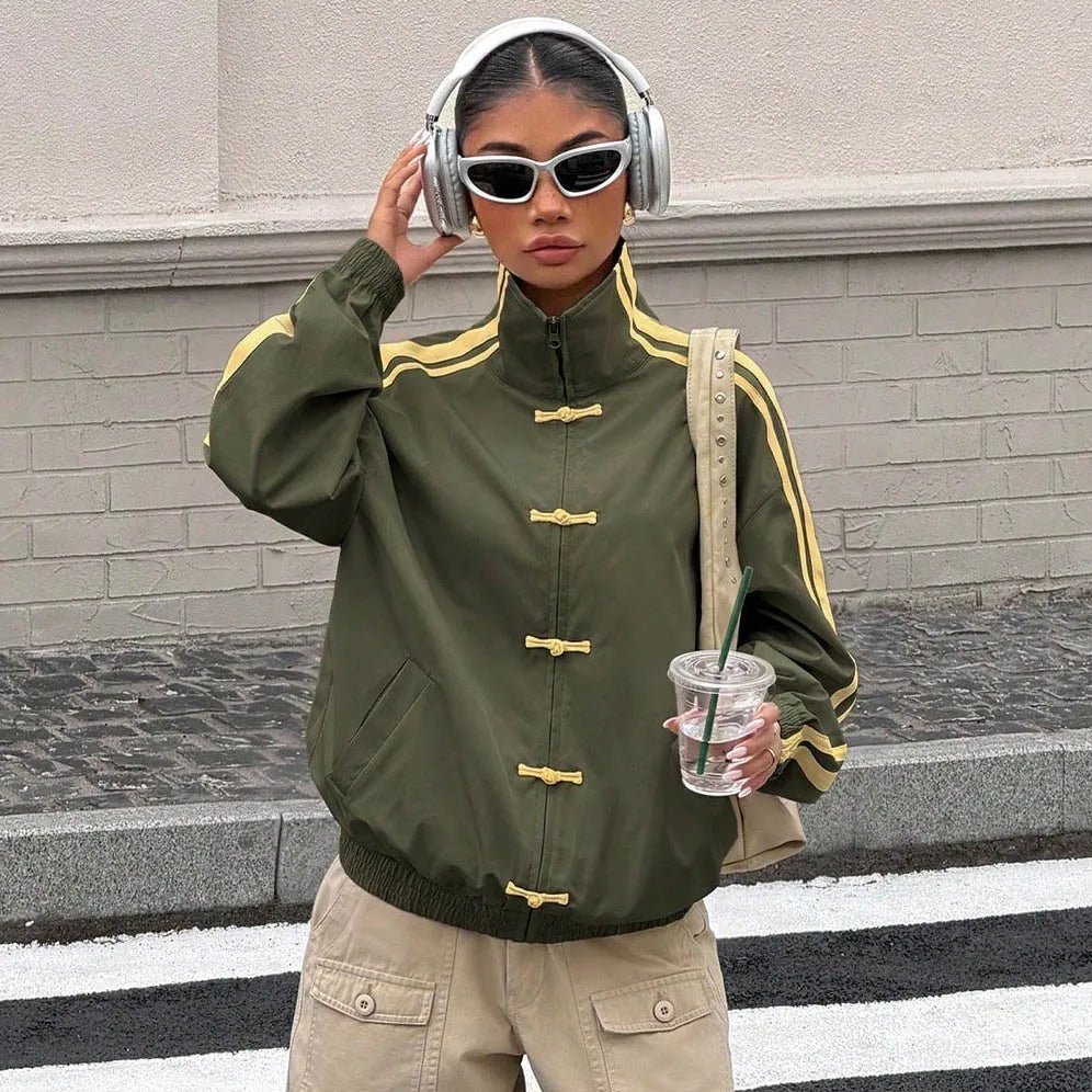 Mary | Women's Mandarin Collar Striped Oversized Jacket