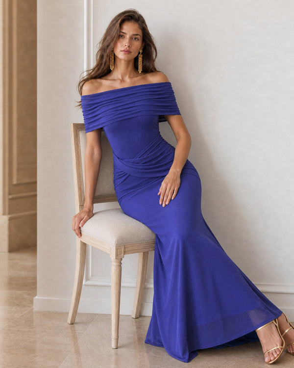 Capucine Boat-Neck Ruched Maxi Dress